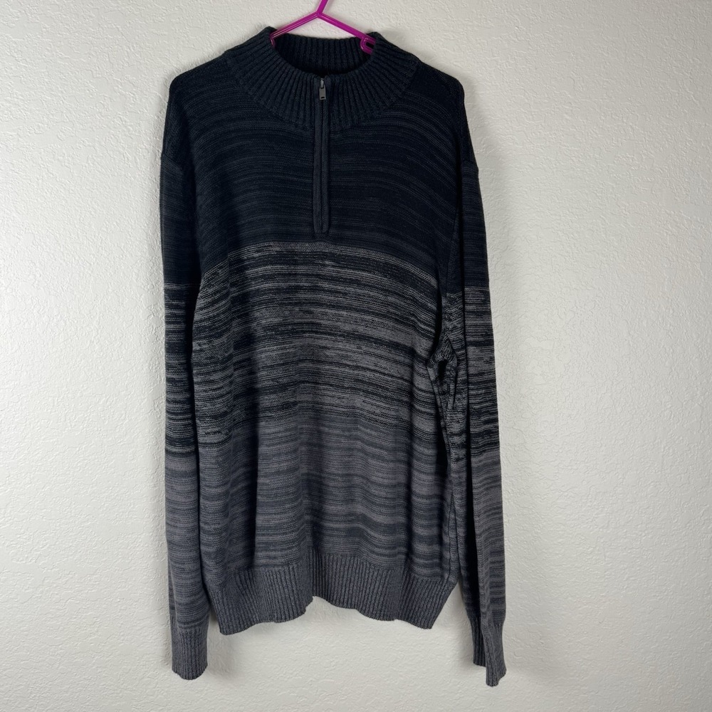Urban Pipeline Quarter Zip Pullover Sweater Charcoal Stripes XXL